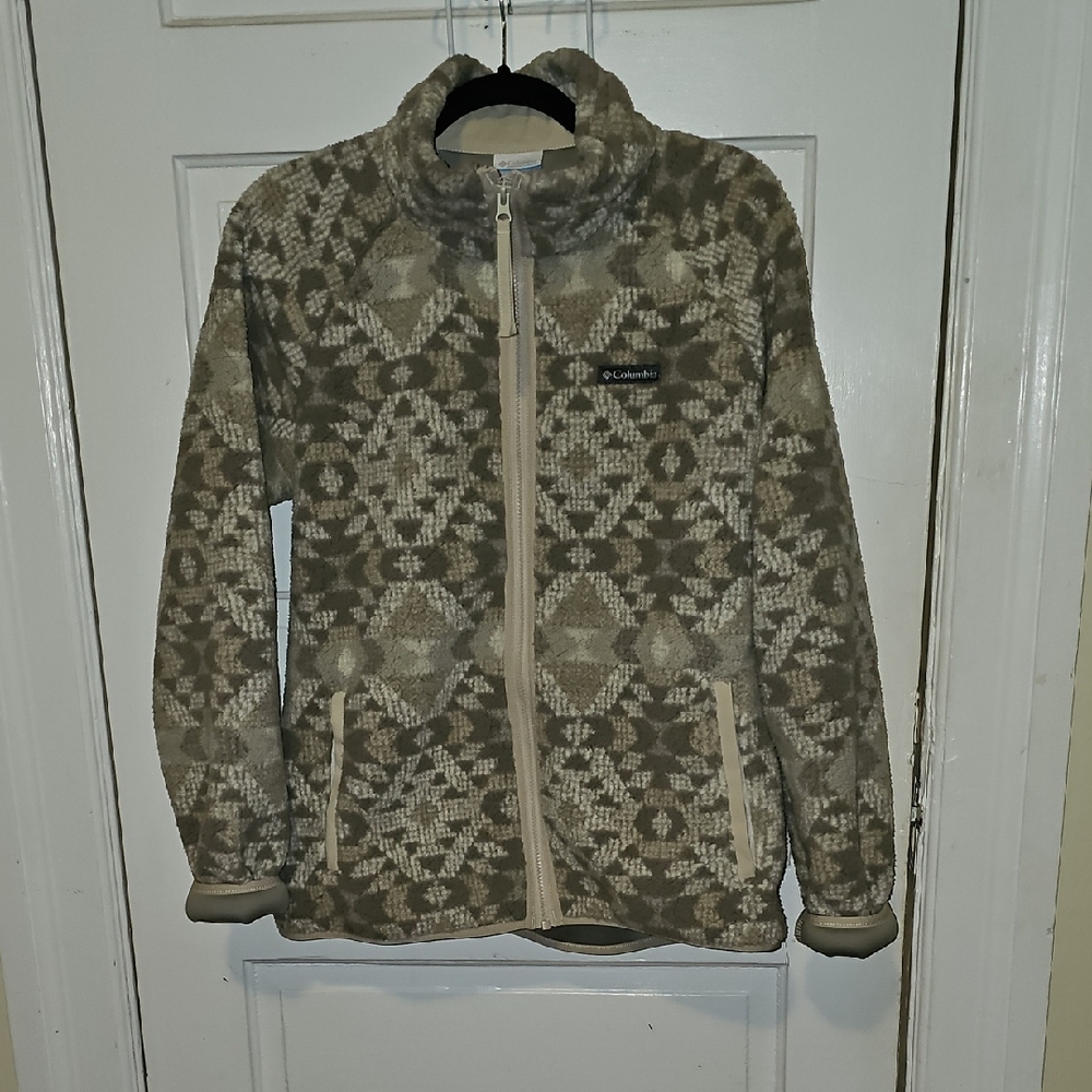 Columbia Geometric Pattern Fleece Jacket - Brown and Cream